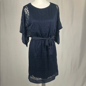 Women’s Dress Barn Navy Lace Dress with Belt and Elastic Waist